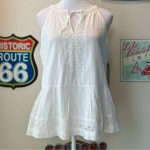 LOFT White Eyelet Peplum Tank Top Blouse